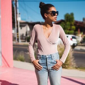 MADEWELL Pink Velvet Wrap Bodysuit